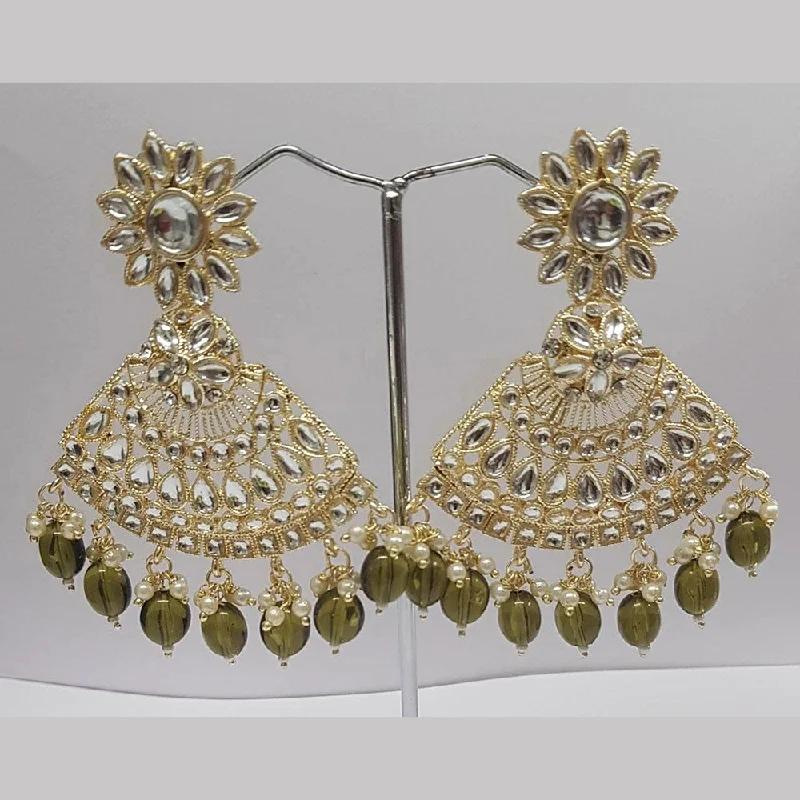 layered earrings for women-Shreeji Kundan Stone Gold Plated Dangler Earrings - ShreejiEar35