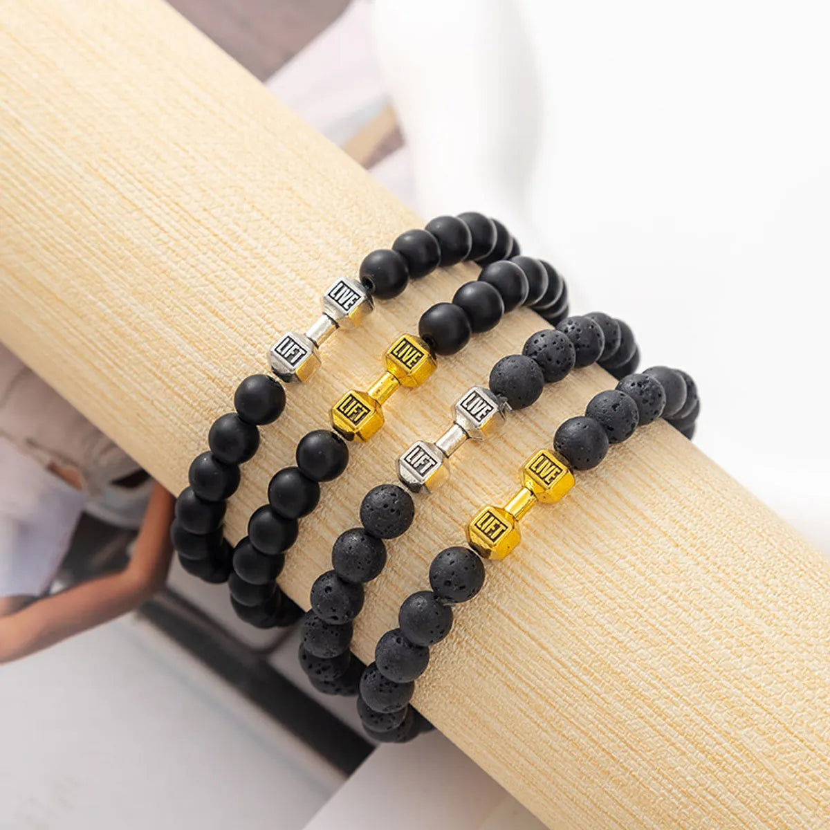 luxury charm bracelets for women-Hip-Hop Geometric Letter Alloy Volcanic Rock Unisex Bracelets