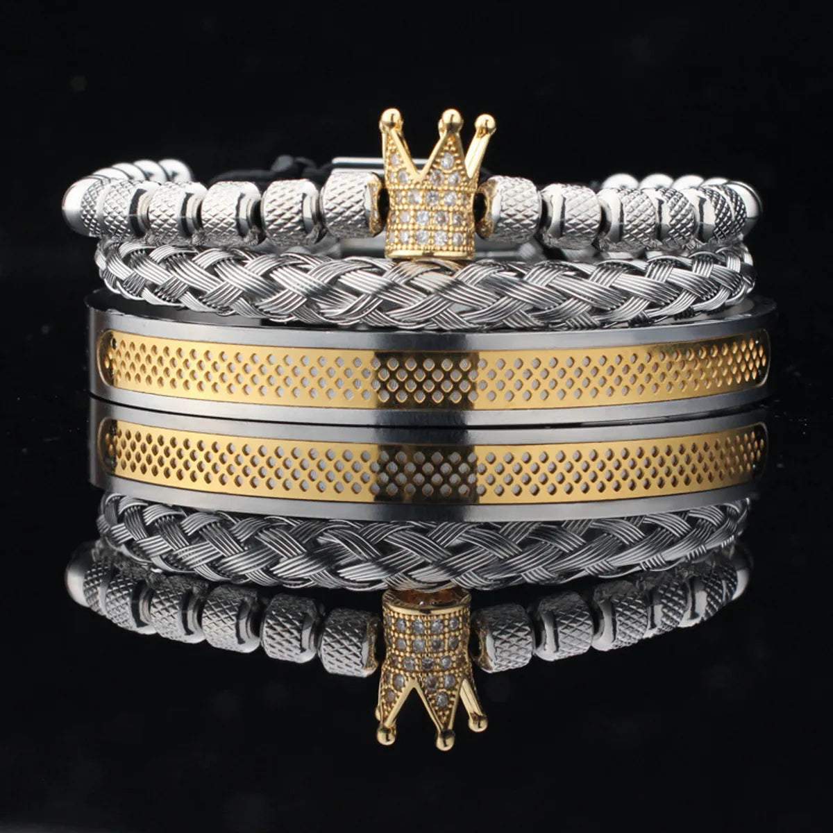 Steel Color Gold Crowns Grid Open Belt White Zircon