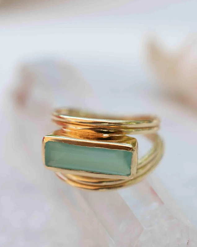 gold rings for women-Aqua Chalcedony ~ Rectangular Ring ~ 18k Gold Plated ~ MR302