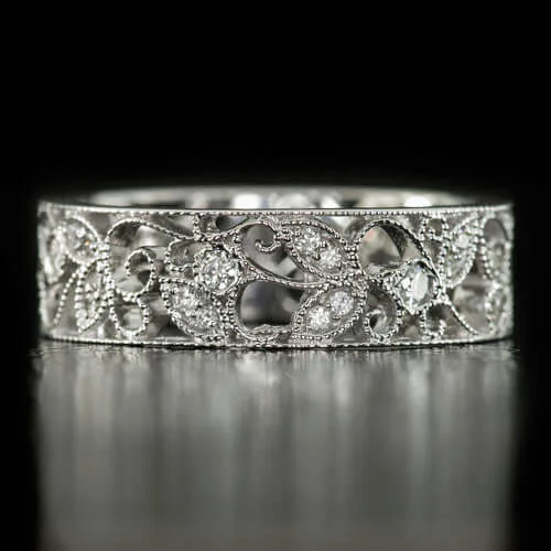 custom made engagement rings for women-VINTAGE STYLE DIAMOND ART NOUVEAU FLORAL WEDDING BAND COCKTAIL RING ETERNITY