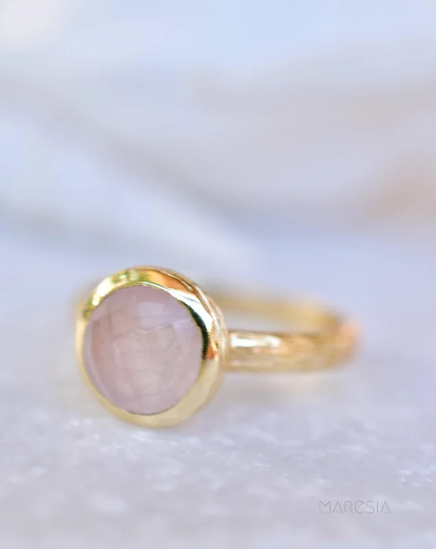 chain rings for women-Renata Rose Quartz Gold Ring ~ 18k Gold Plated ~ SMR120