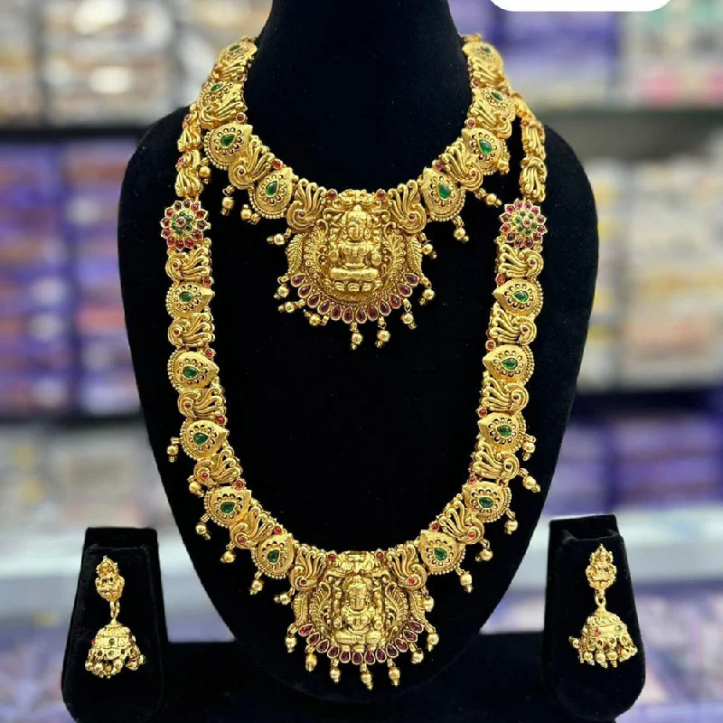 infinity gold necklaces for women-Manisha Jewellery Pota Stone Temple Necklace Set