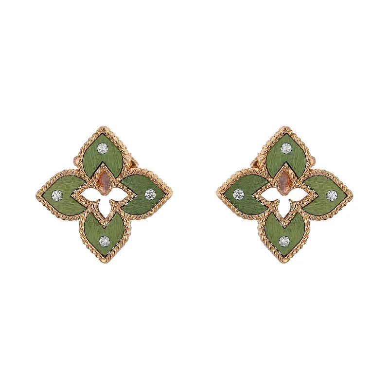 floral earrings for women-18K Rose Gold Mini Green Titanium and Diamond Flower Stud Earrings