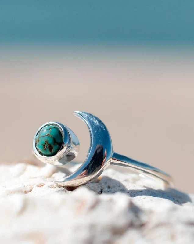 sapphire rings for women-Malibu Half Moon Ring ~ Copper Turquoise ~ Sterling Silver 925 ~MR119