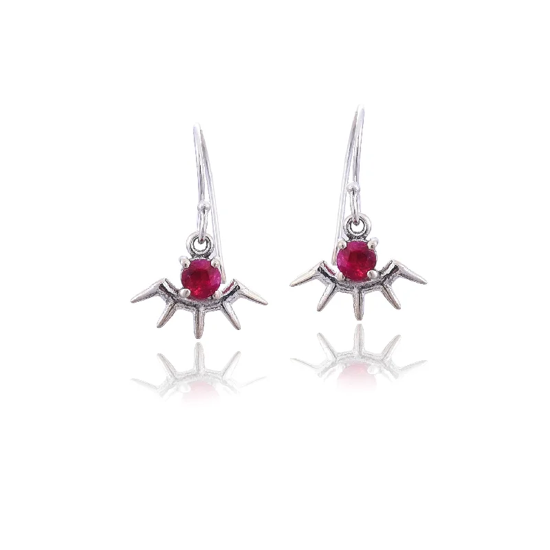 minimalist earrings for women-Silver Mountain 925 Silver Ruby hook Earring