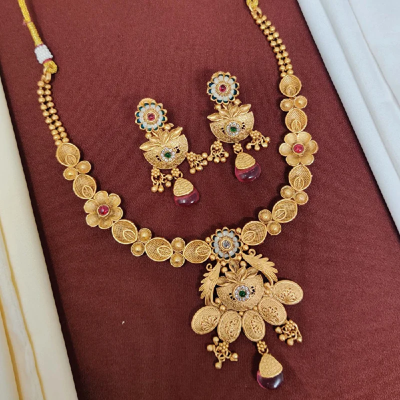 statement jewelry necklaces for women-Manisha Jewellery Gold Plated Pota Stone Necklace Set