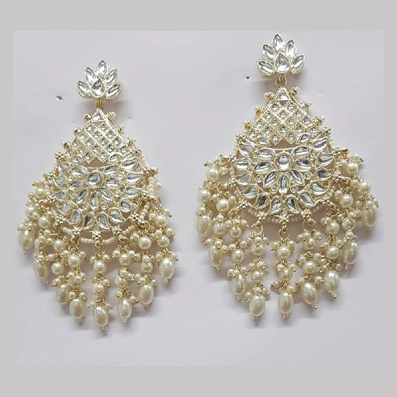 gold-plated earrings for women-Shreeji Kundan Stone Gold Plated Dangler Earrings - ShreejiEar30