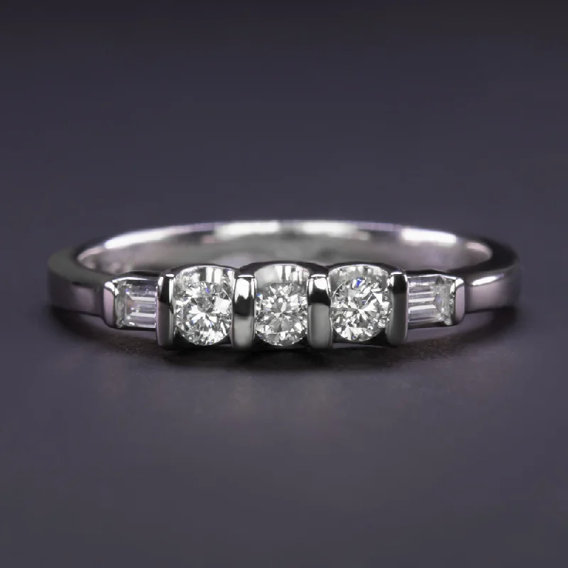 floral engagement rings for women-DIAMOND PLATINUM PROMISE RING WEDDING BAND STACKING TENSION SET NATURAL 3 STONE