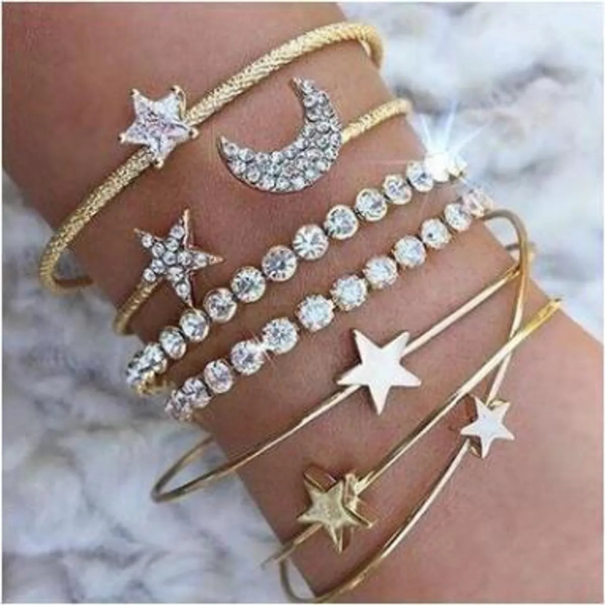 colorful bangles for women-Four-piece Bracelet With Diamond Star Moon Opening Bracelet