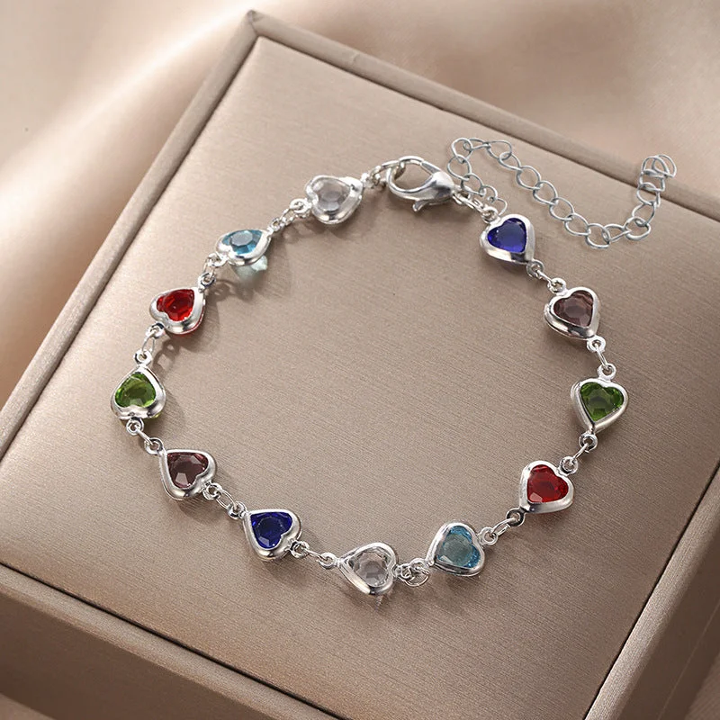 jsz131-4-hb-Environmental Protection Colored Loving Heart Bracelet Silver