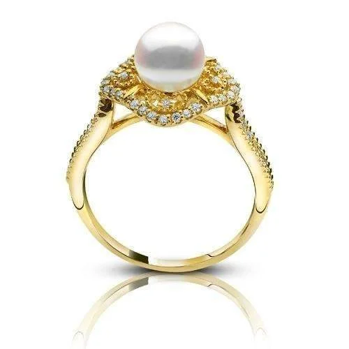 large gem rings for women-14K Yellow Gold Diamond Akoya Pearl Ring