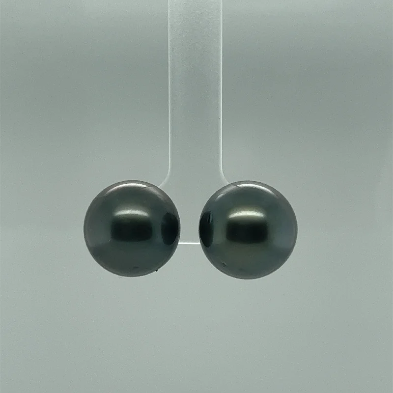 elegant drop earrings for women-14mm Black Tahitian Pearl Stud Earrings