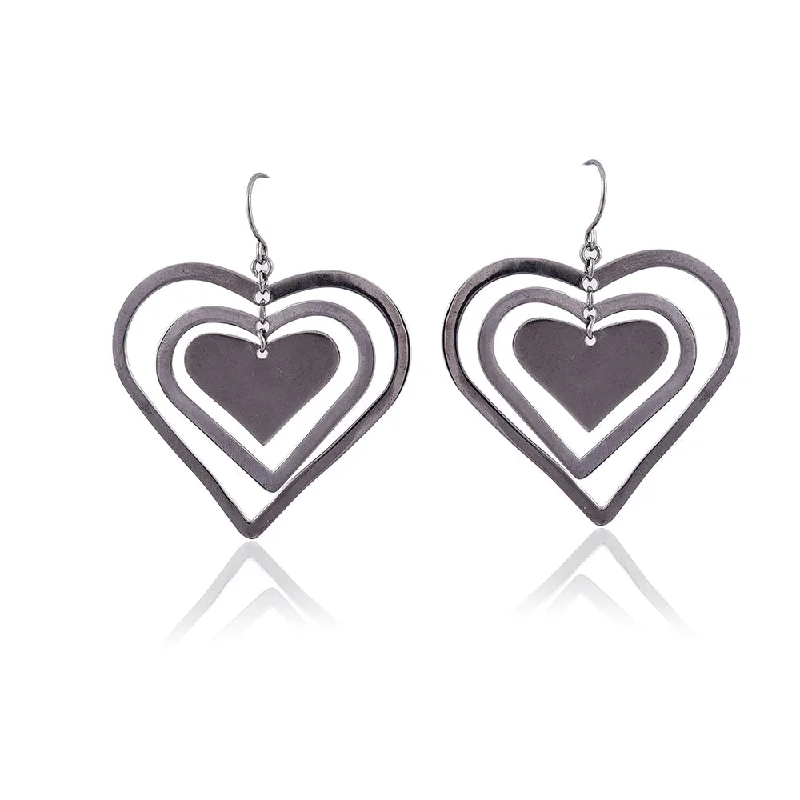 gemstone earrings for women-Silver Mountain Sterling Silver multi layer heart earring