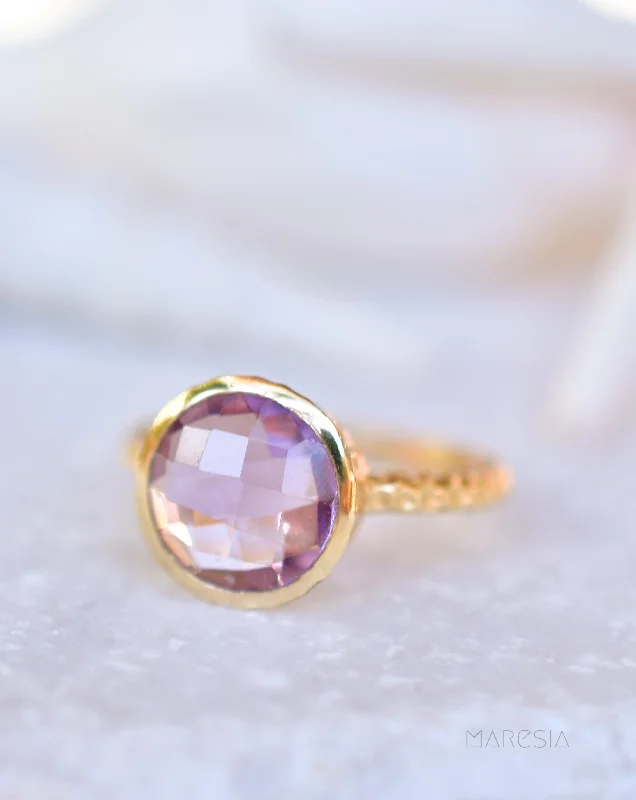 trendy rings for women-Gabi Amethyst Gold Ring ~ 18k Gold Plated ~ SMR111