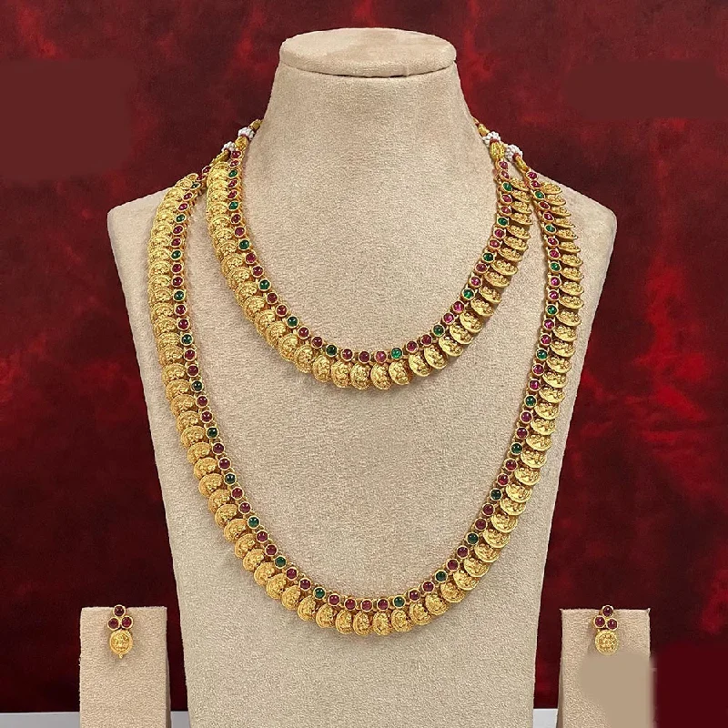 diamond-studded necklaces for women-Diksha Collection Pota Stone Necklace Combo Set