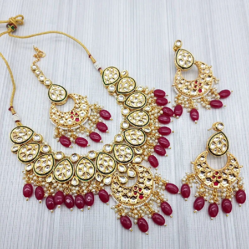 ruby necklaces for women-JCM Gold Plated Kundan Necklace Set