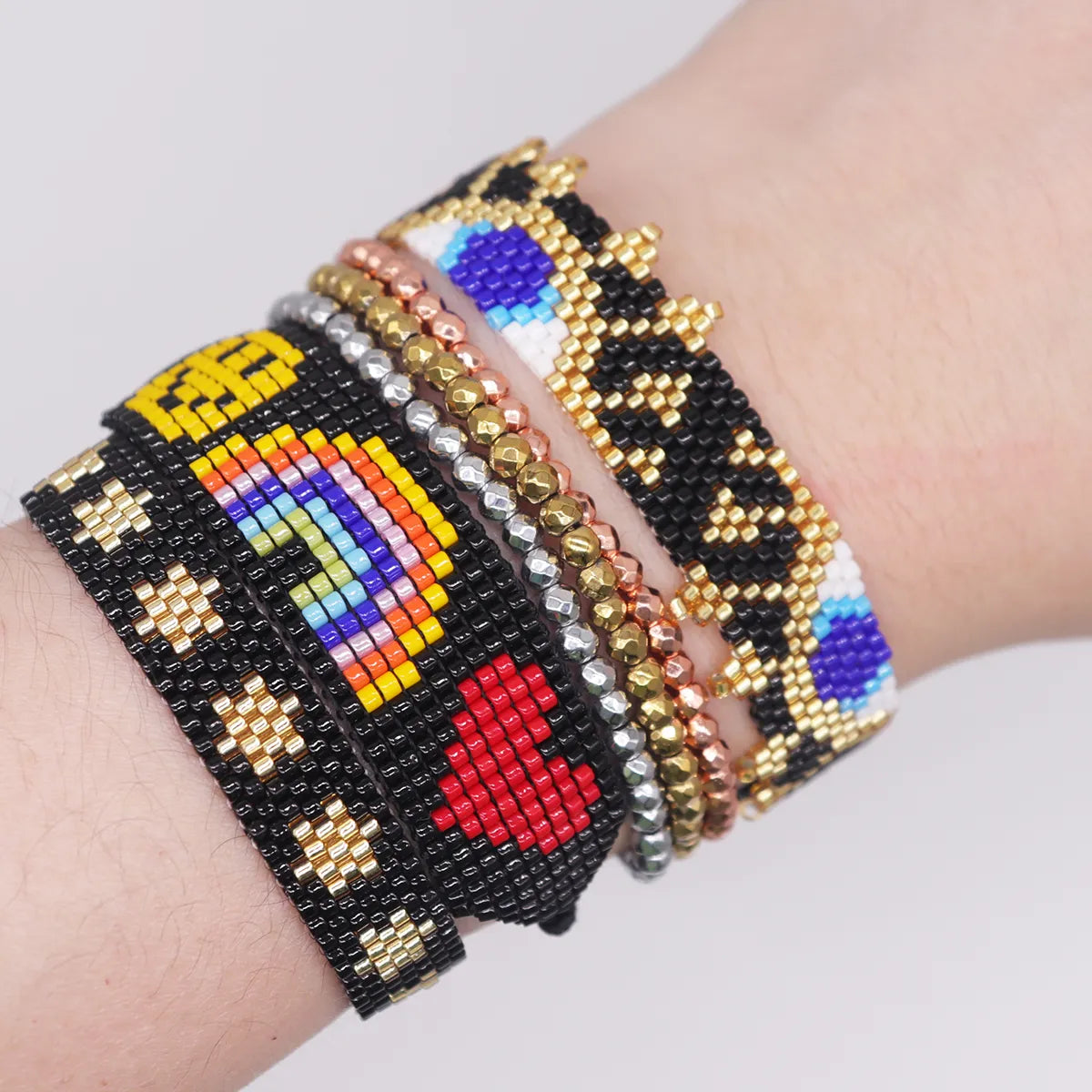 chunky bangles for women-Bohemian Geometric Glass Beaded Handmade Women's Bracelets