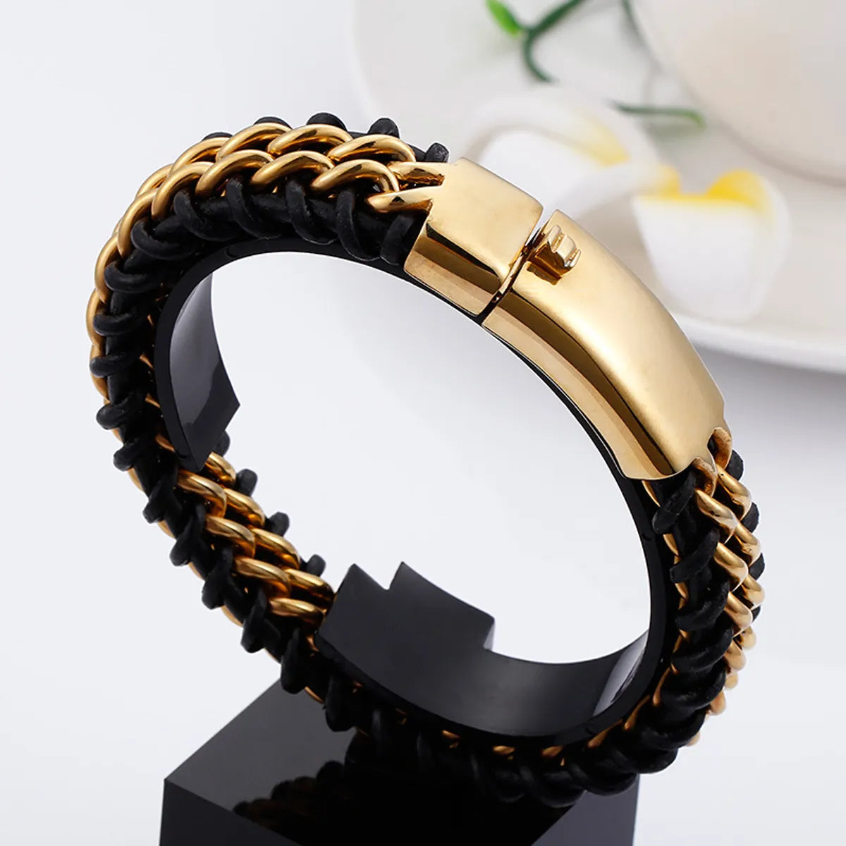 vintage bracelets for women-Hip-Hop Retro Color Block Titanium Steel Plating 18K Gold Plated Men'S Bracelets