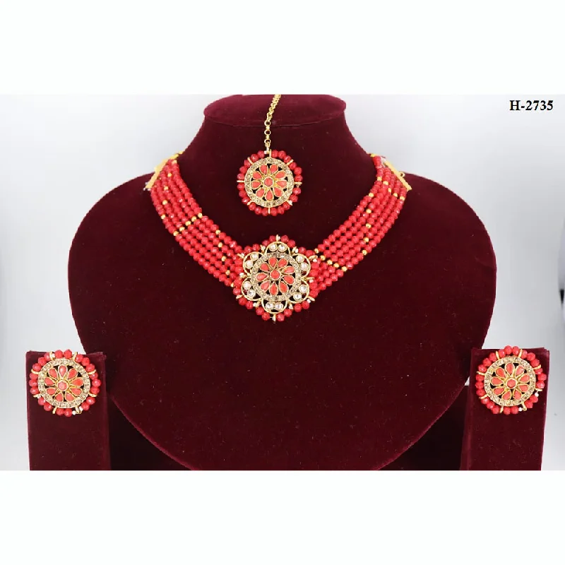 statement necklaces for women-Corbeda Fashion Gold Plated Pota Stone Necklace Set