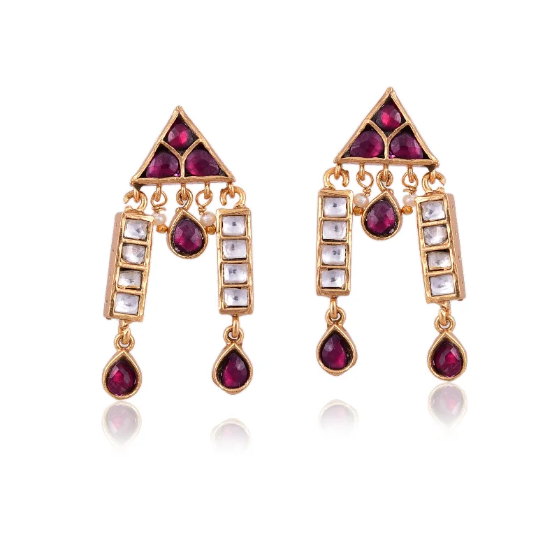 oversized earrings for women-Silver Mountain Sterling Silver gold plated kundan Earring