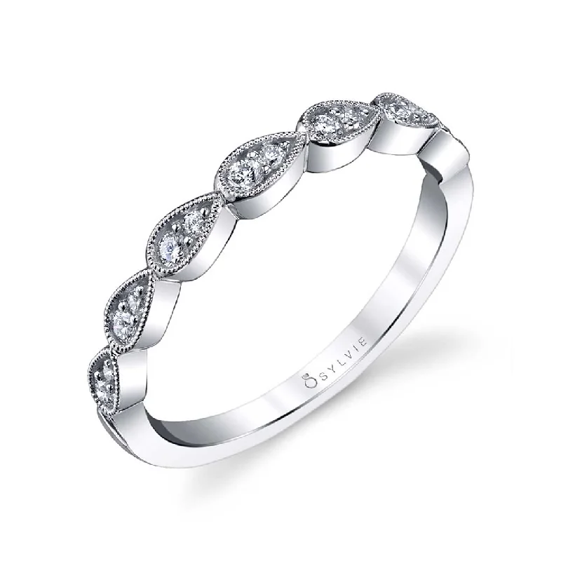 unique engagement rings for women-Sylvie Diamond Stackable Wedding Band B0020