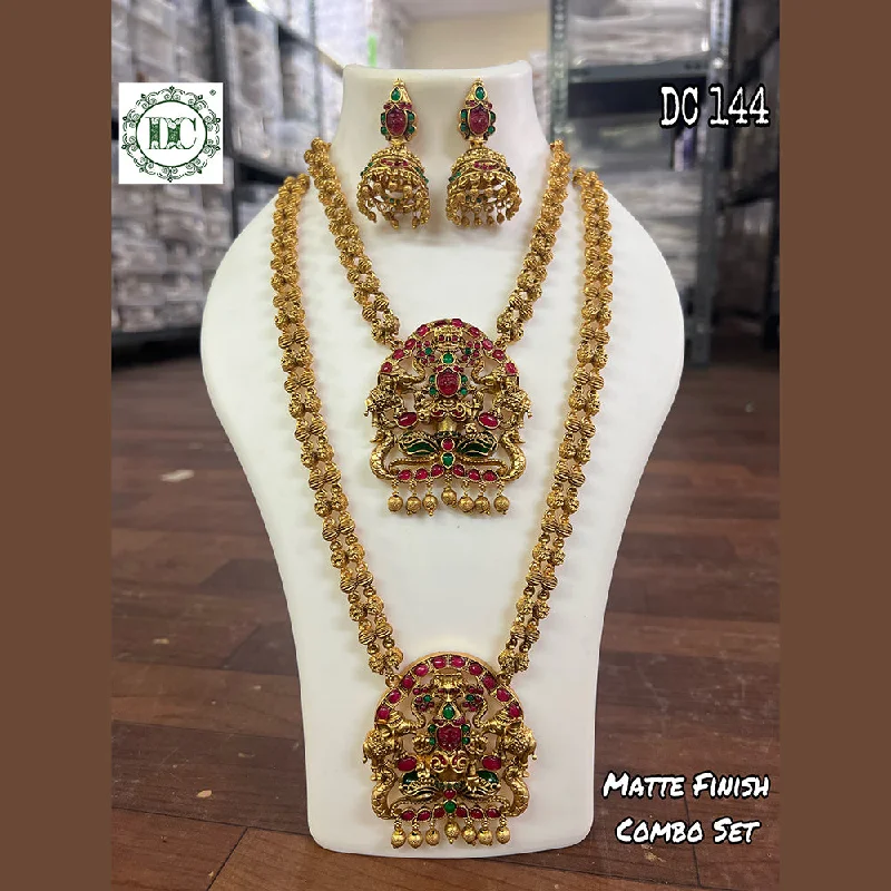 gold plated necklaces for women-Diksha Collection Gold Plated Temple Double Necklace Set