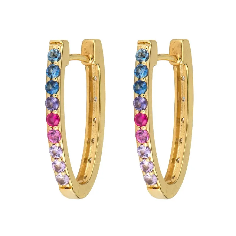 art deco earrings for women-Medium Double Sided Oval Sapphire and Diamond Hoop Earrings