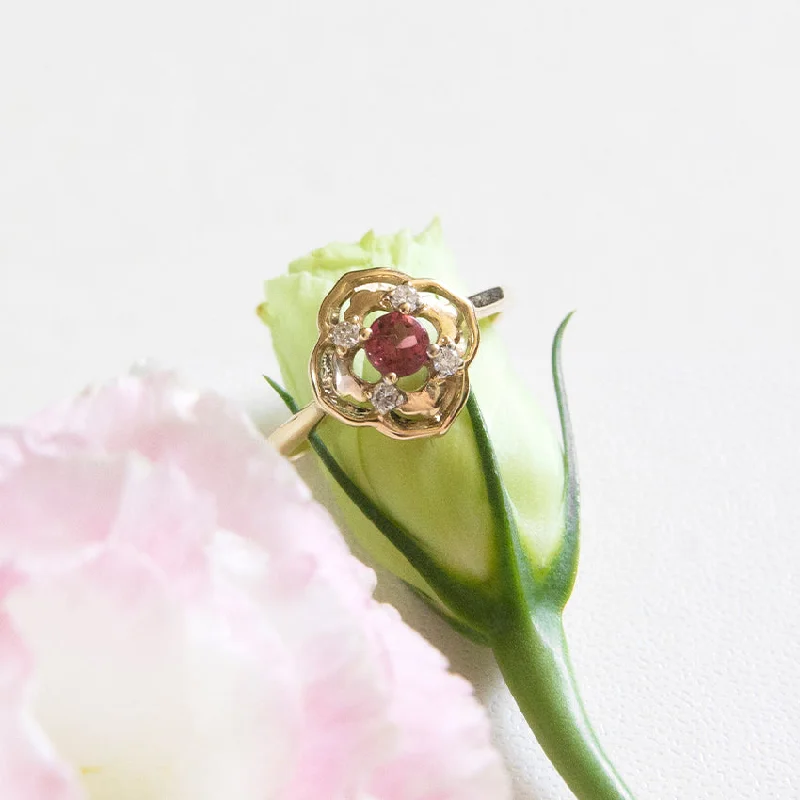 unique diamond rings for women-Peranakan Sparkle Ring with Pink Tourmaline and Diamonds