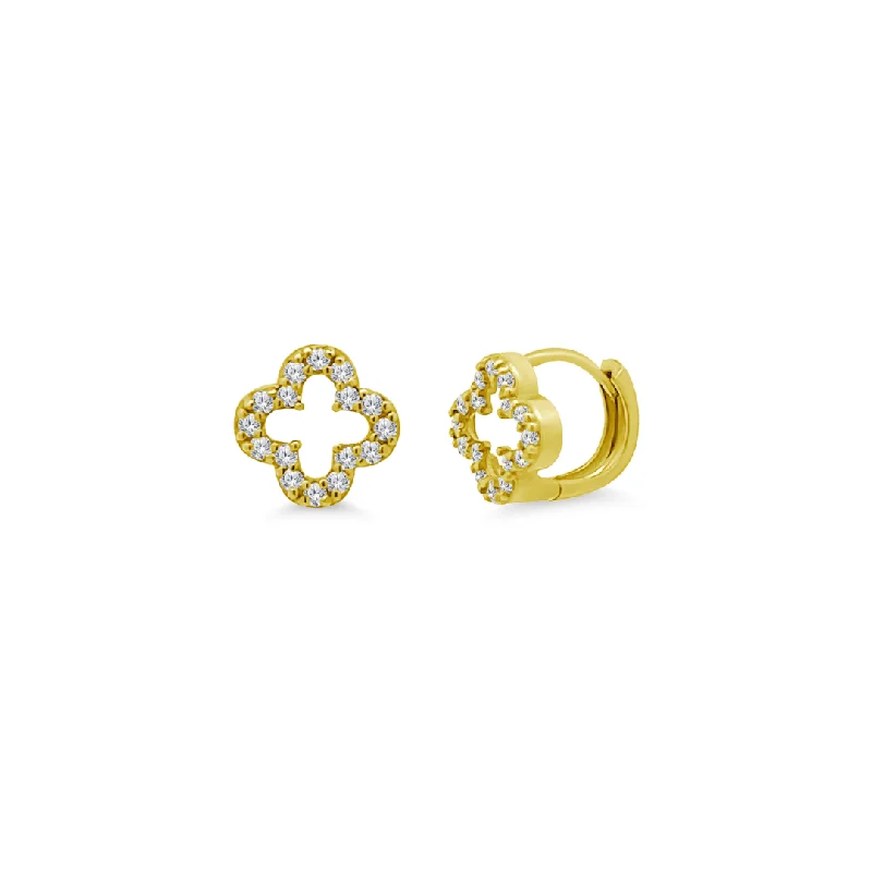 vintage stud earrings for women-Diamond Clover Huggies