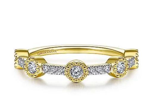 wedding sets for women-14K Yellow Gold Diamond Station Stackable Ring