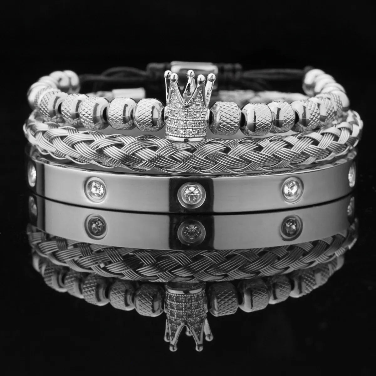 Steel Crown with White Zirconium with Card Bracelet