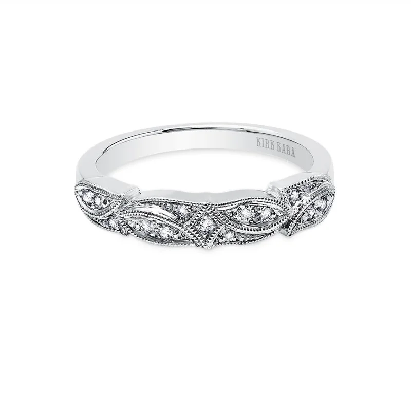 wedding engagement rings with diamonds for women-18K White Gold Leaf Floral Diamond Wedding Band