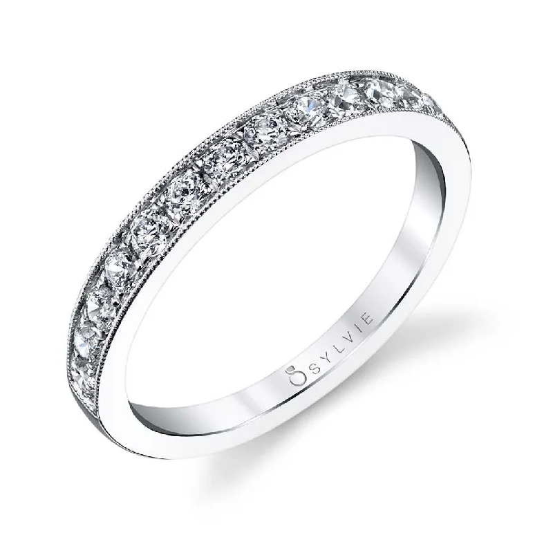 luxury engagement rings for women-Sylvie Classic Wedding Band With Milgrain Accents BS1119