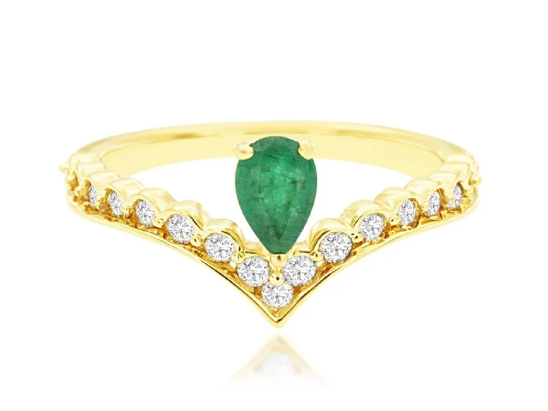 engraved rings for women-14K Yellow Gold Emerald & Diamond Curve Ring