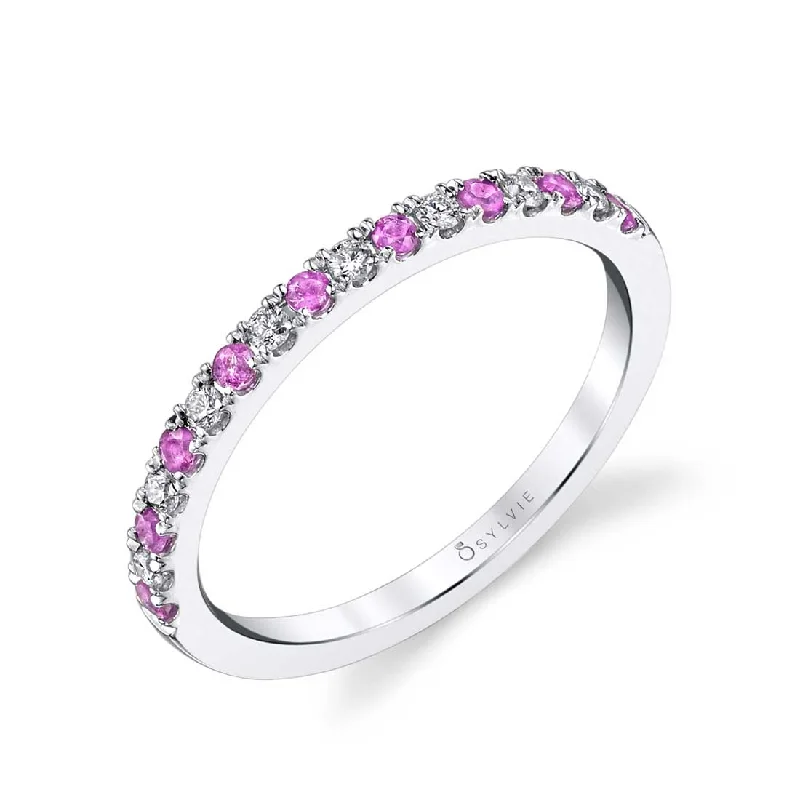 diamond engagement rings for women-Sylvie Pink Sapphire & Diamond Wedding Band B4002-PS