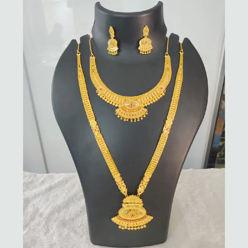 zodiac sign necklaces for women-Pari Art Jewellery Forming Gold Double Necklace Set