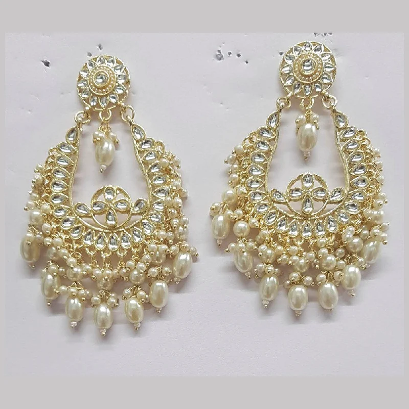 intricate design earrings for women-Shreeji Kundan Stone Gold Plated Dangler Earrings - ShreejiEar41