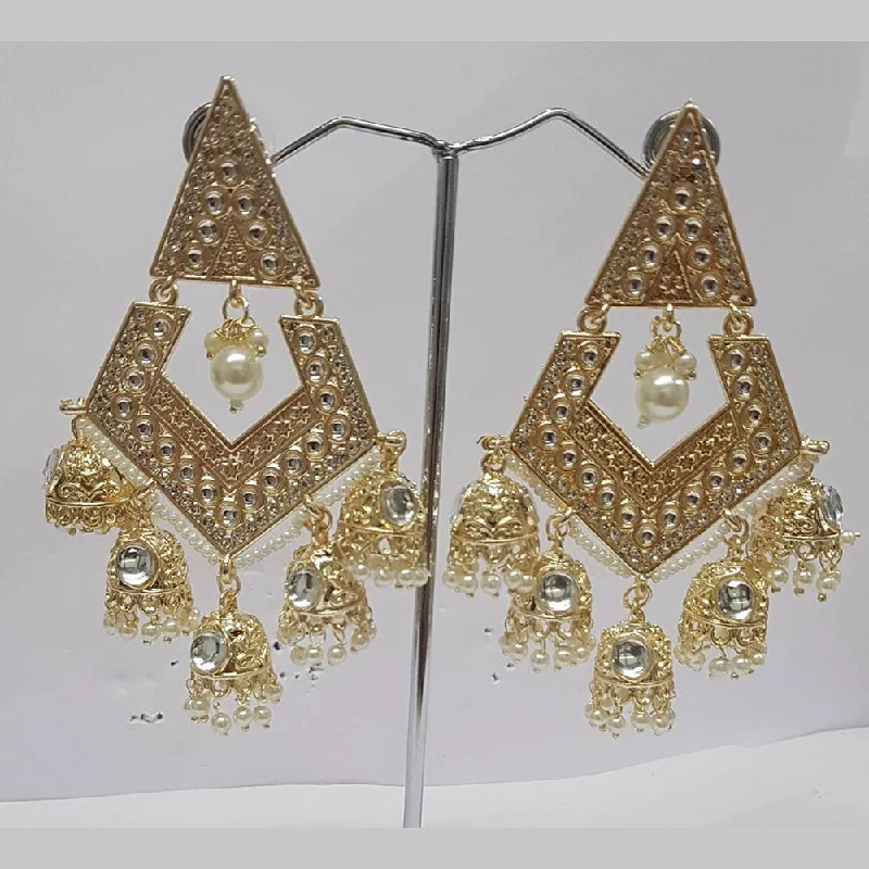 clip-on earrings for women-Shreeji Kundan Stone Gold Plated Dangler Earrings - ShreejiEar47