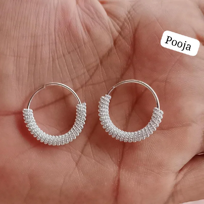 stud earrings with gemstones for women-Pooja Bangles Silver Plated Hoop Earrings