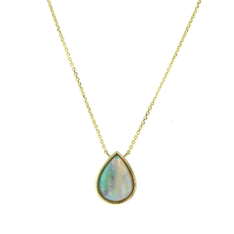 pendant necklaces for women-14K Yellow Gold Australian Opal Pendant Necklace