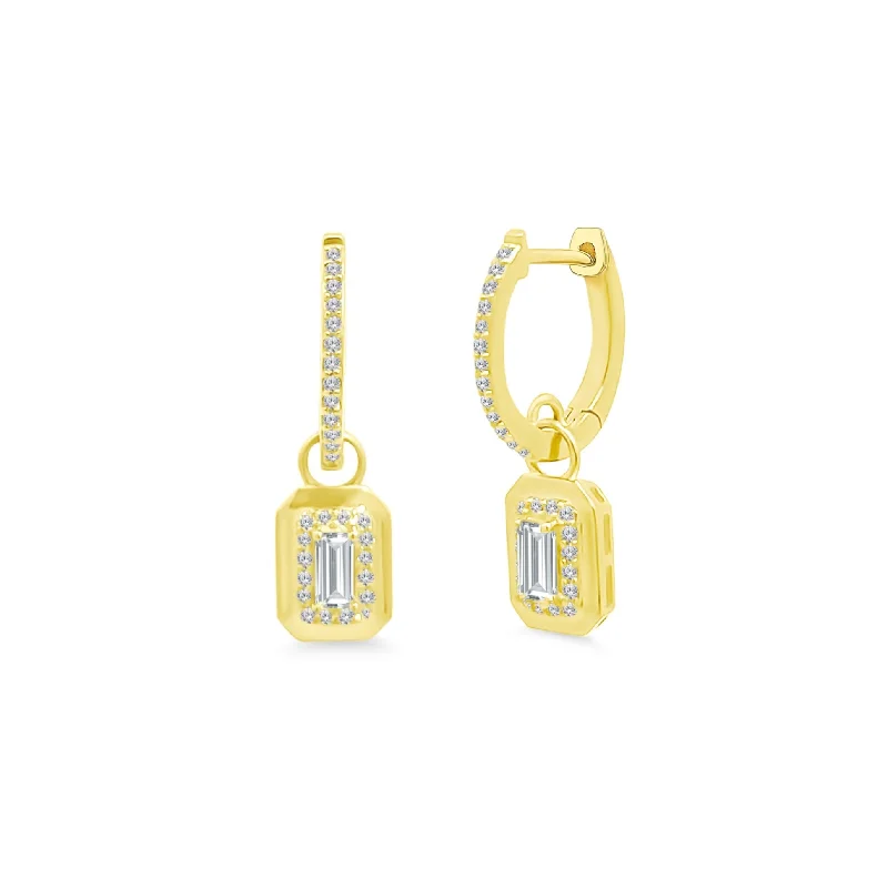 gold-plated earrings for women-Bezel Halo Gemstone Huggies