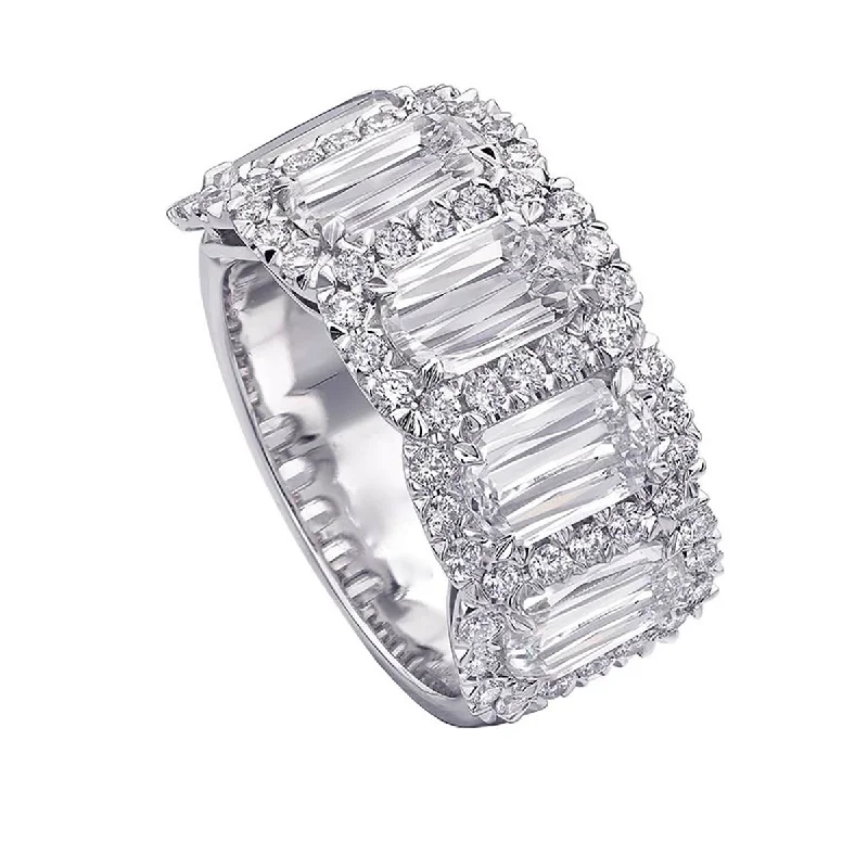 stackable engagement rings for women-Crisscut Diamond Halo Wedding Band