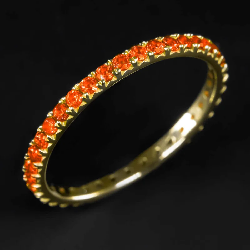 multi-stone engagement rings for women-14K ROSE GOLD CARNELIAN STACKING RING ETERNITY WEDDING BAND ORANGE RED THIN PAVE