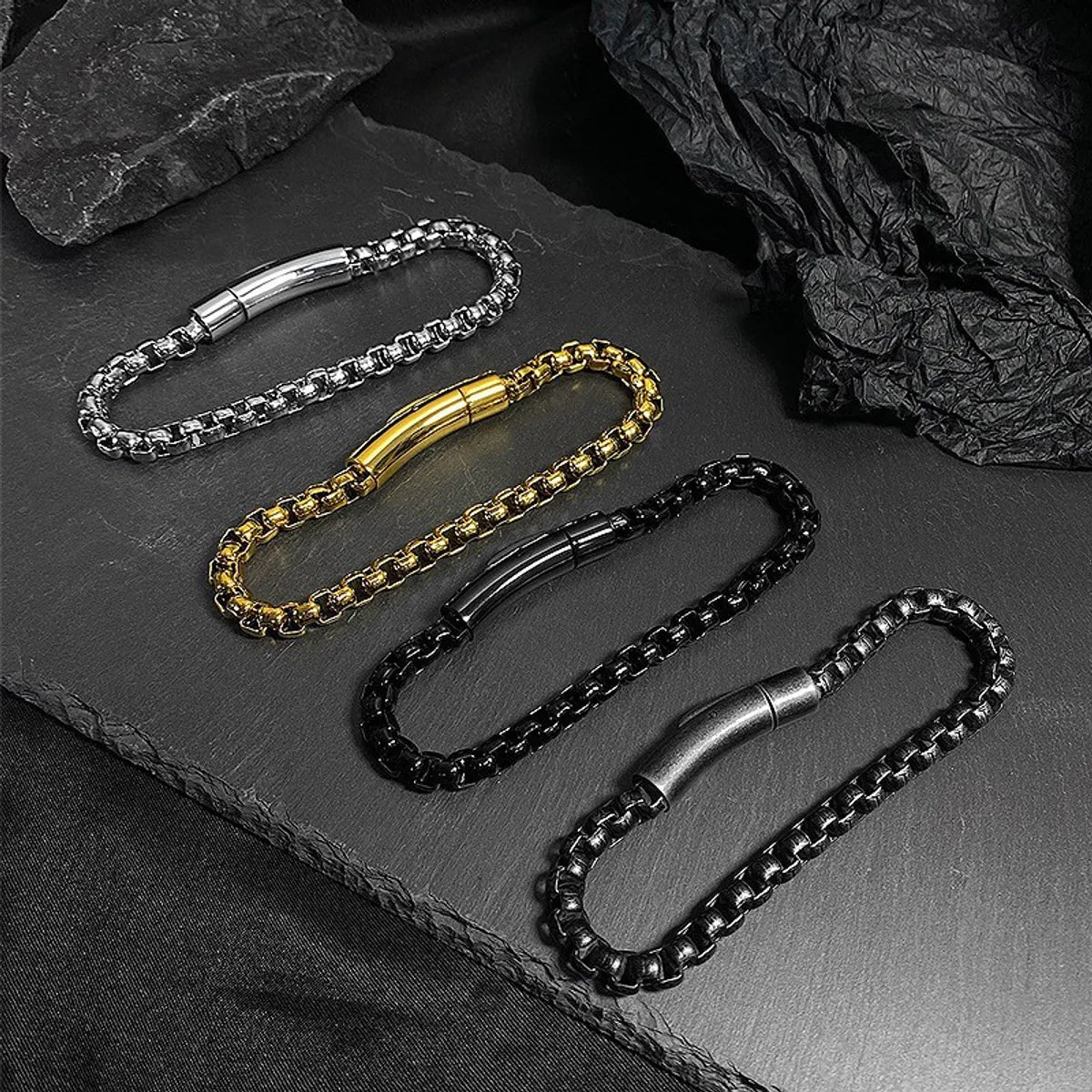 geometric bracelets for women-Hip-Hop Solid Color Titanium Steel Inlaid Gold Unisex Bracelets