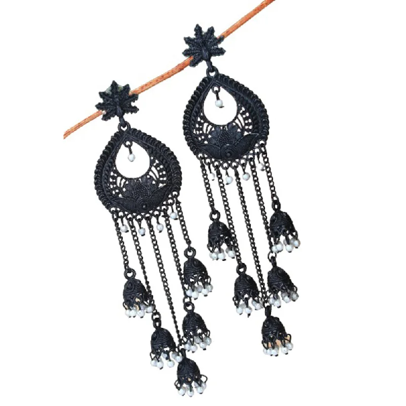 crystal earrings for women-Mahavir Black Plated Beads Earrings