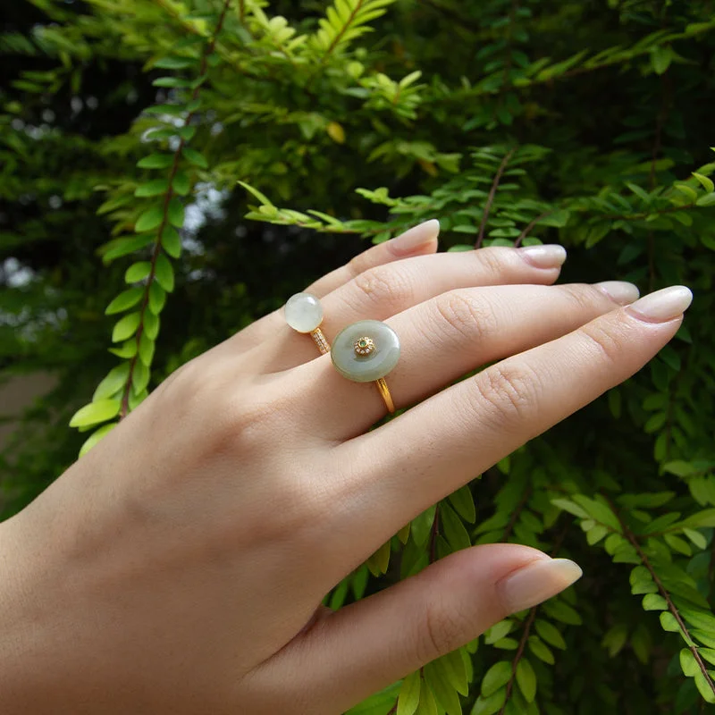 high-quality rings for women-Jade Ring with Diamonds & Tsavorite