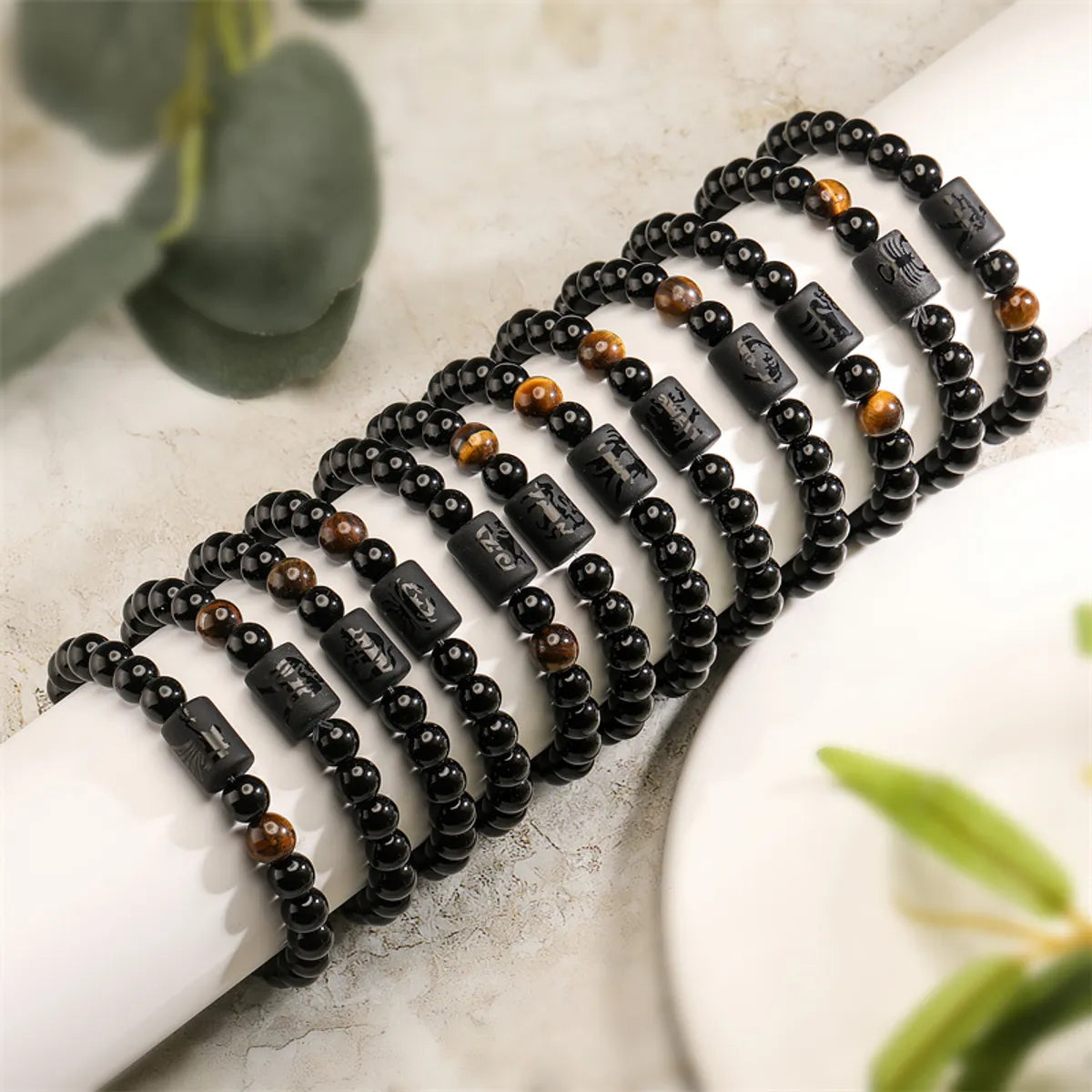 chain link bracelets for women-Basic Classic Style Round Natural Stone Agate Beaded Unisex Bracelets