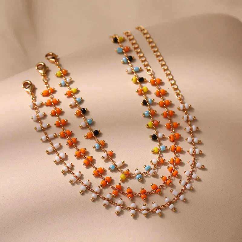 floral bracelets for women-Ethnic Style Solid Color Seed Bead Copper Plating Chain Bracelets