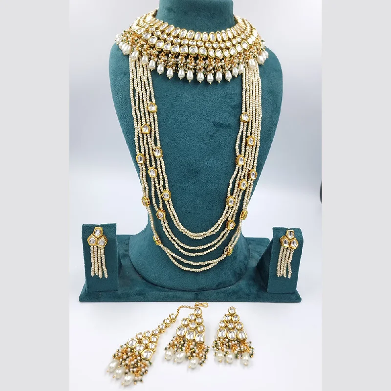 luxury gold necklaces for women-JCM Gold Plated  Kundan Necklace Combo Set